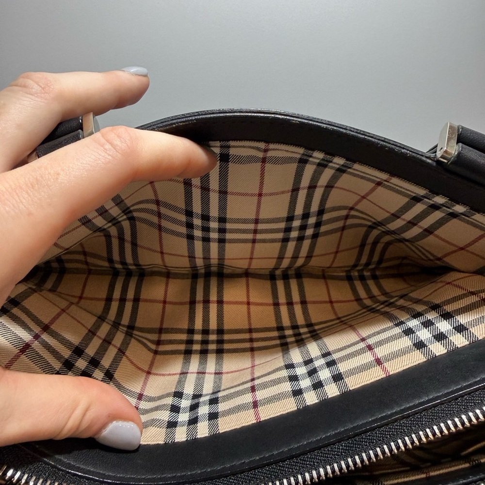 Burberry Black Leather with House Check Interior Handbag - Picture 8 of 11